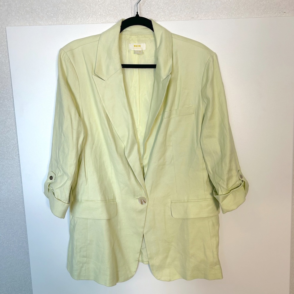 Anthropologie maeve‎ green linen blend blazer Women's 14 preppy summer spring